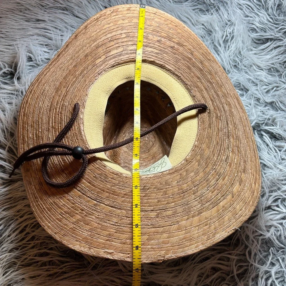 Striped Palm Straw Wide Brim Fedora Sun Western‎ Hat Drawstring
